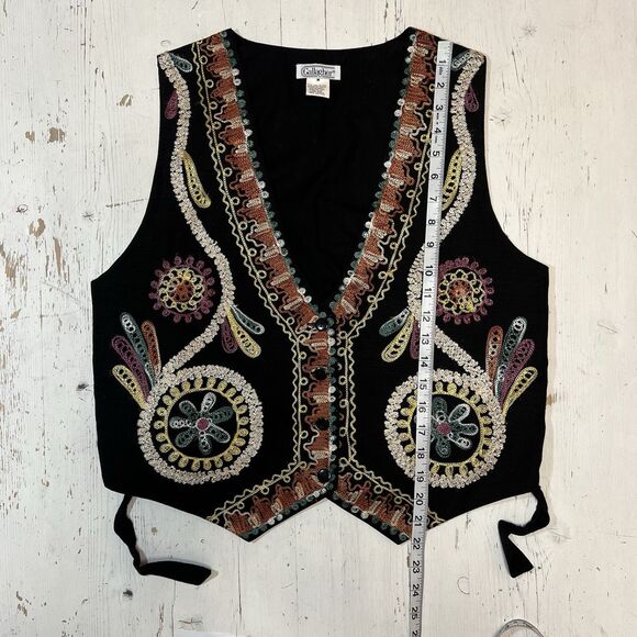 Gallagher Vest Embroidered Size M Cotton Flax Festival Boho Western - Picture 7 of 8